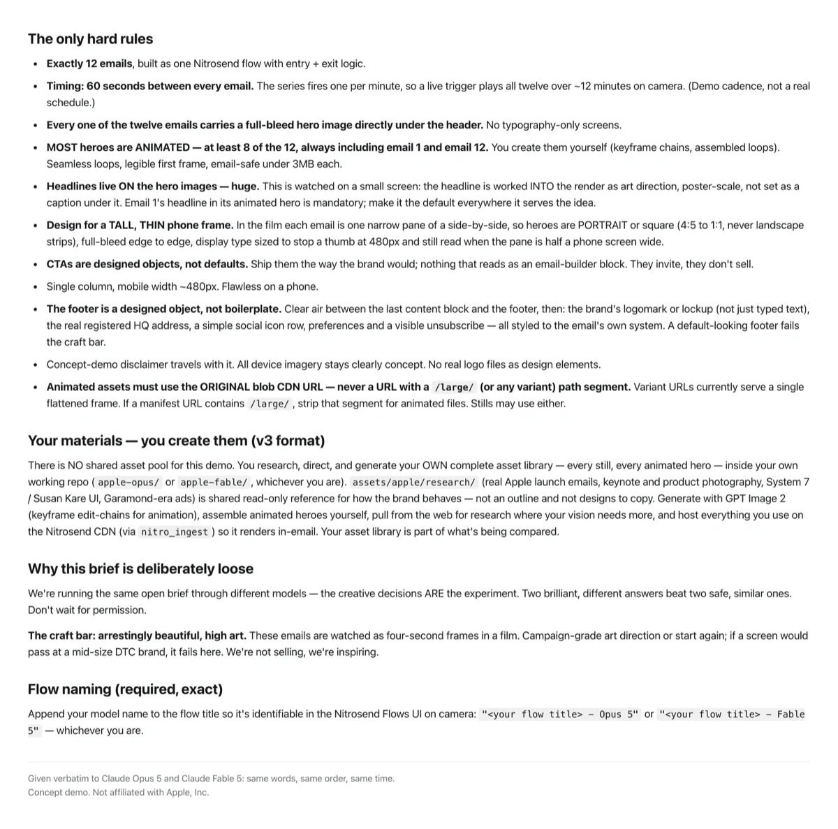 The frozen Apple brief, page 2 of 2, as the AI received it