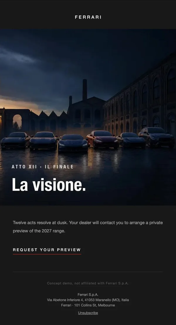 Ferrari concept email 12 of 12: Finale and invite
