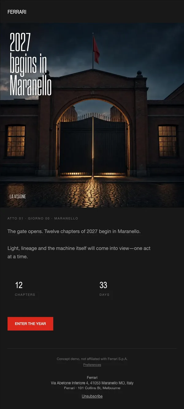 Ferrari concept email 1 of 12: Series opener