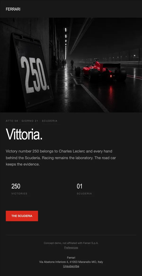 Ferrari concept email 8 of 12: Racing victory