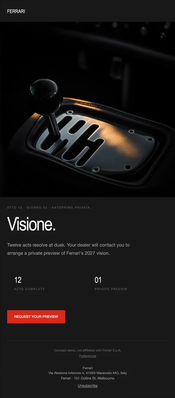 Ferrari concept email 12 of 12: Finale and invite
