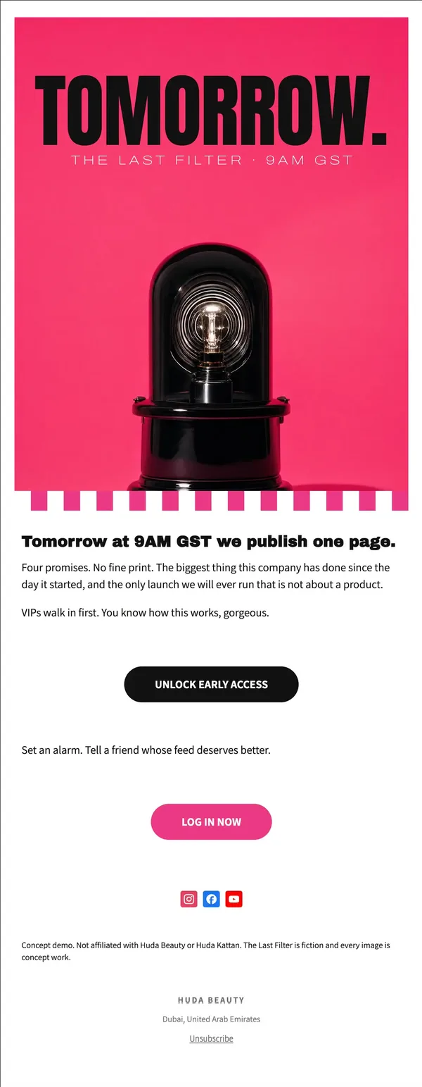 Huda Beauty concept email 5 of 12: Launch eve