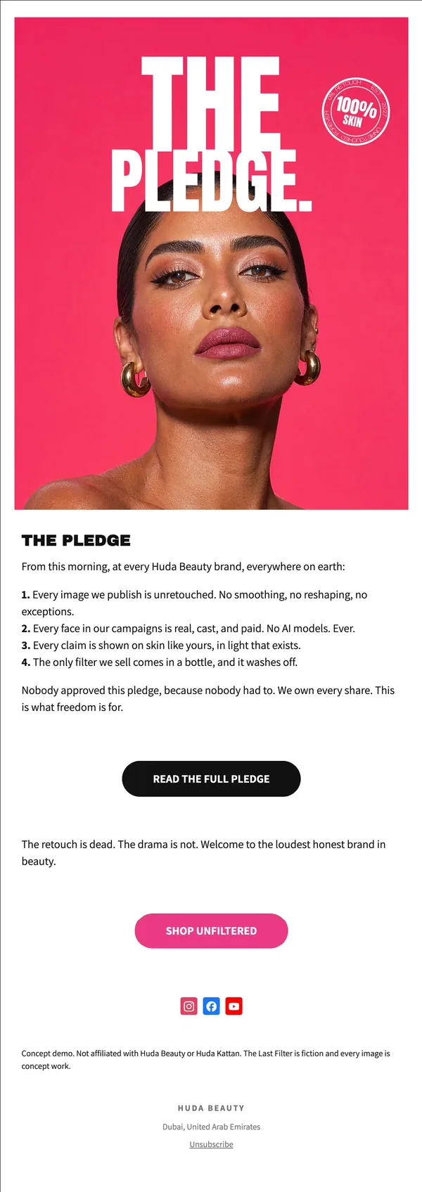 Huda Beauty concept email 6 of 12: Pledge