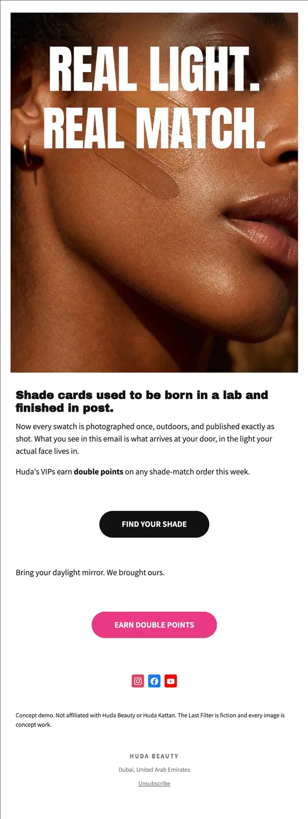 Huda Beauty concept email 8 of 12: Shade guide