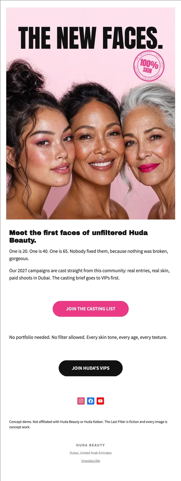 Huda Beauty concept email 9 of 12: Casting call