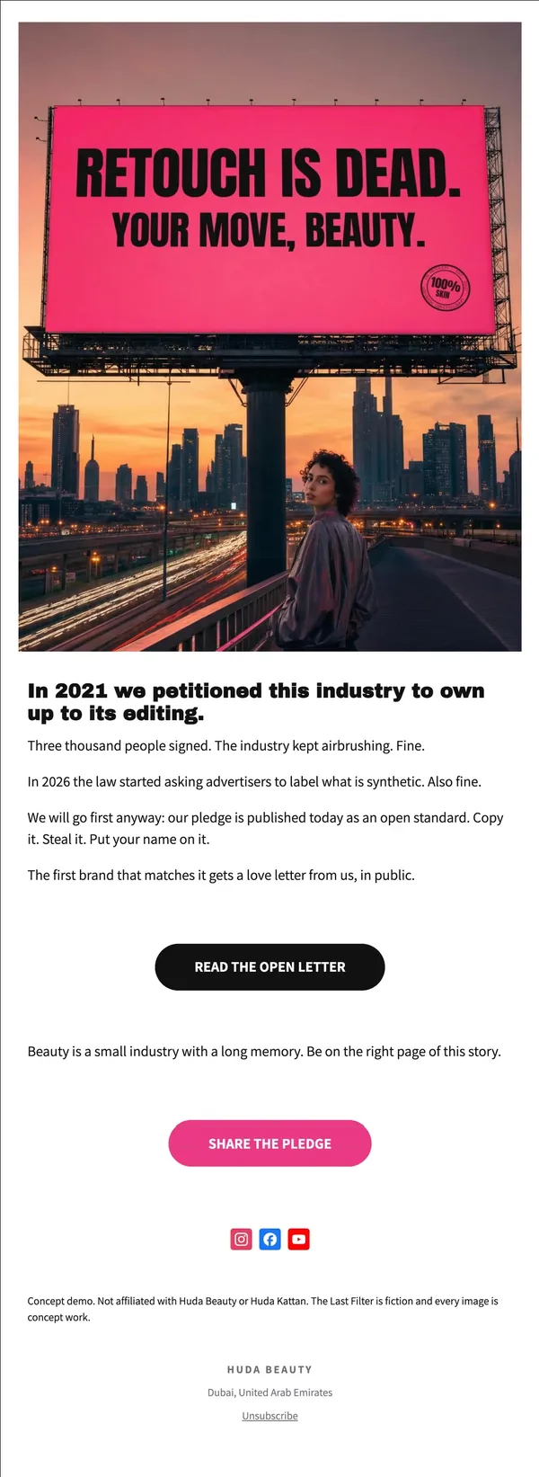 Huda Beauty concept email 11 of 12: Open letter
