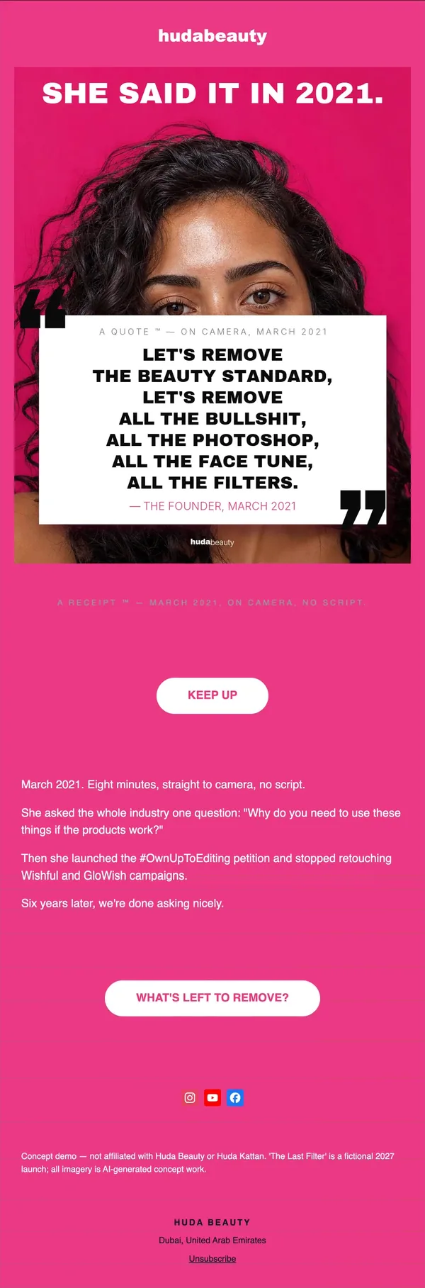 Huda Beauty concept email 2 of 12: Founder quote