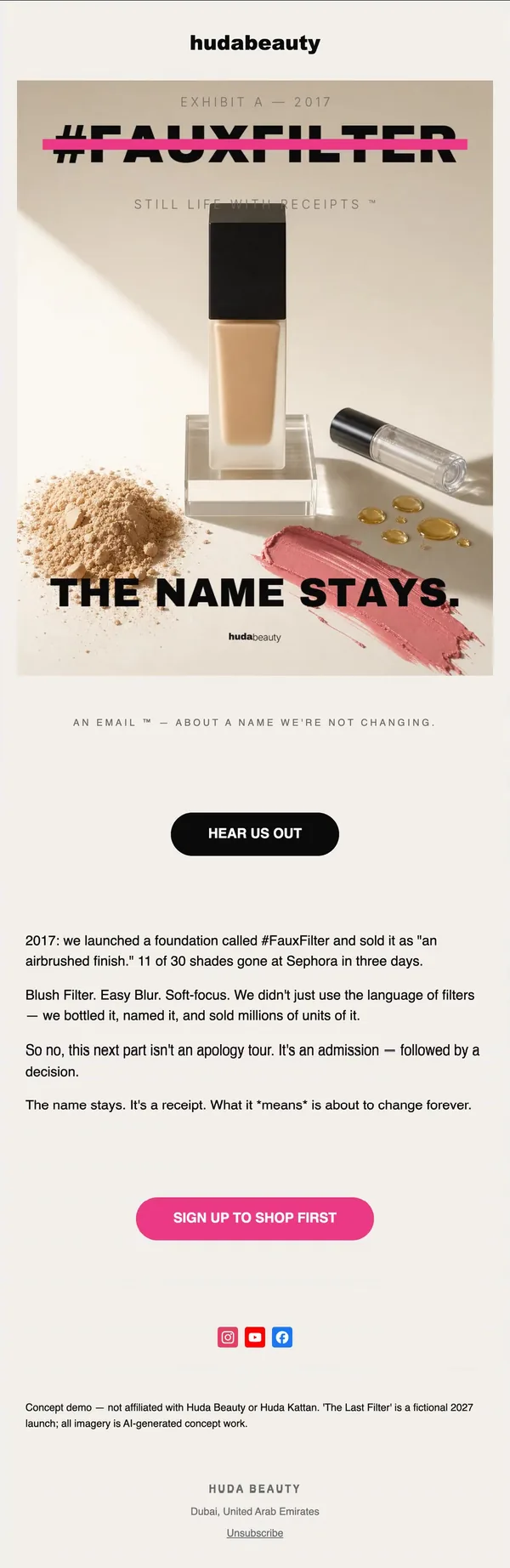 Huda Beauty concept email 3 of 12: Product story