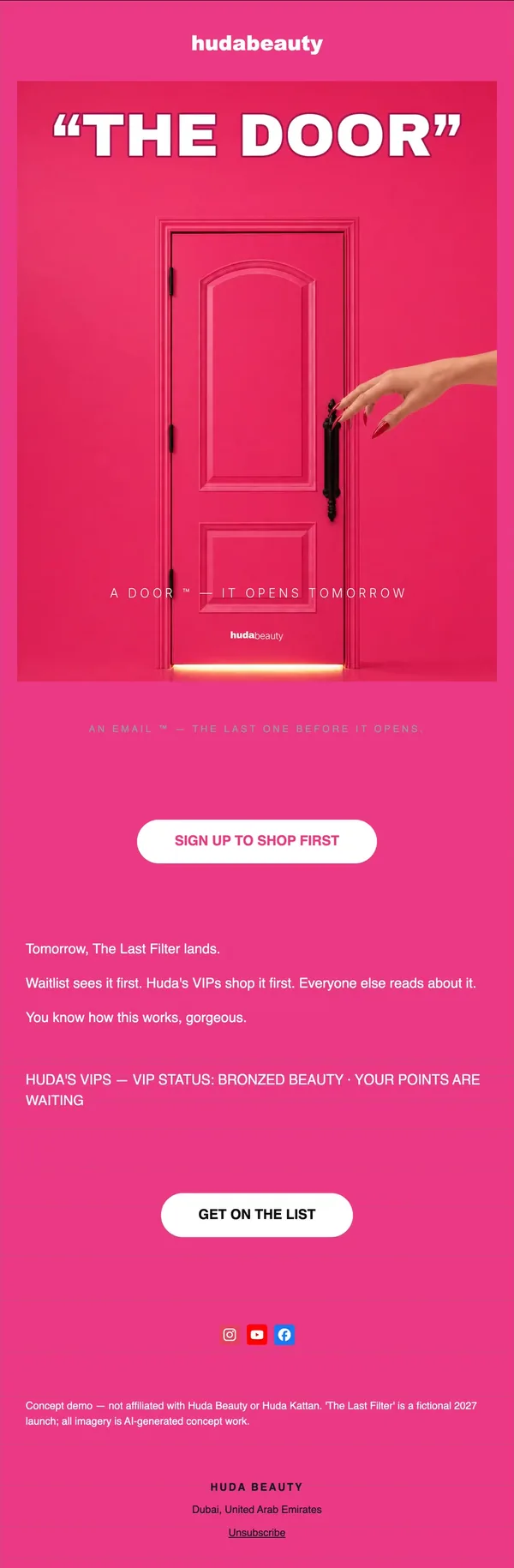 Huda Beauty concept email 5 of 12: Launch eve