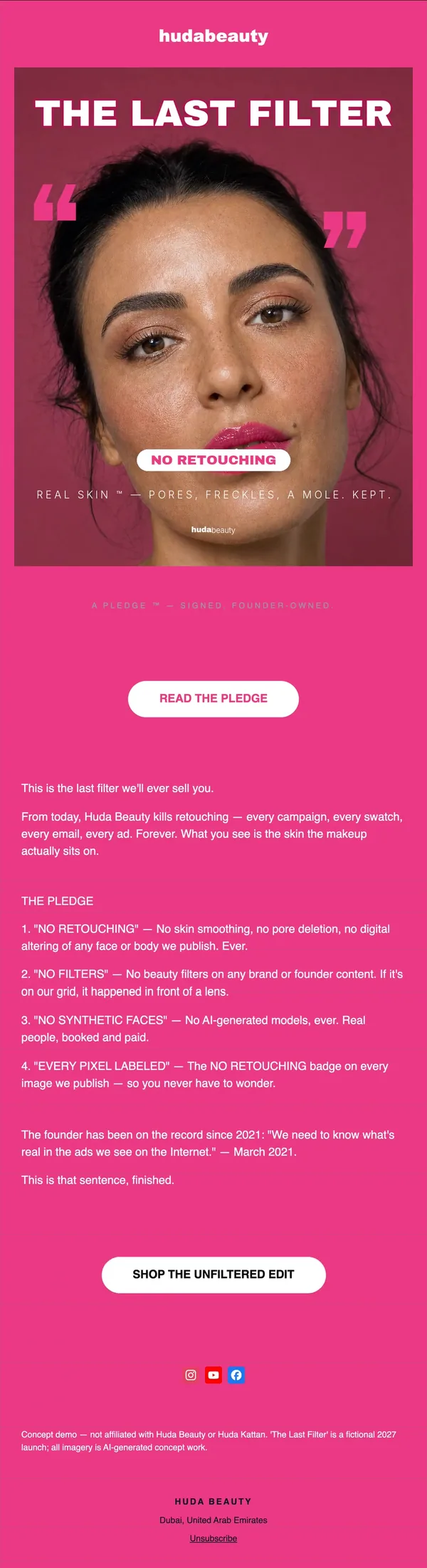 Huda Beauty concept email 6 of 12: Pledge