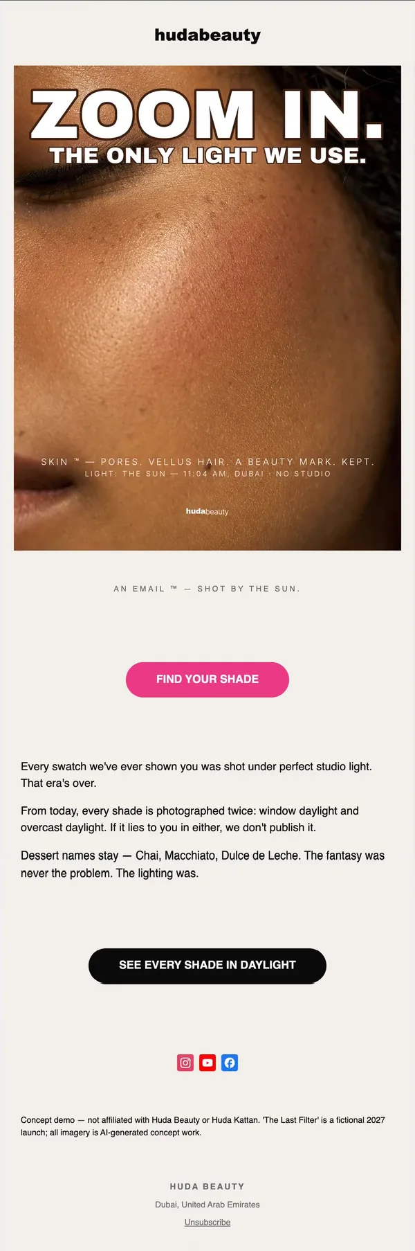 Huda Beauty concept email 8 of 12: Shade guide