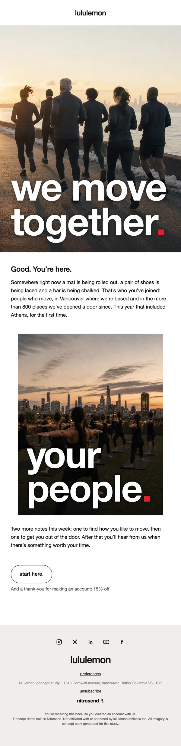 lululemon welcome email