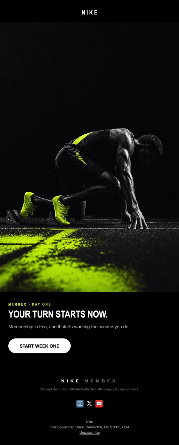 Nike concept email 1 of 12: Welcome