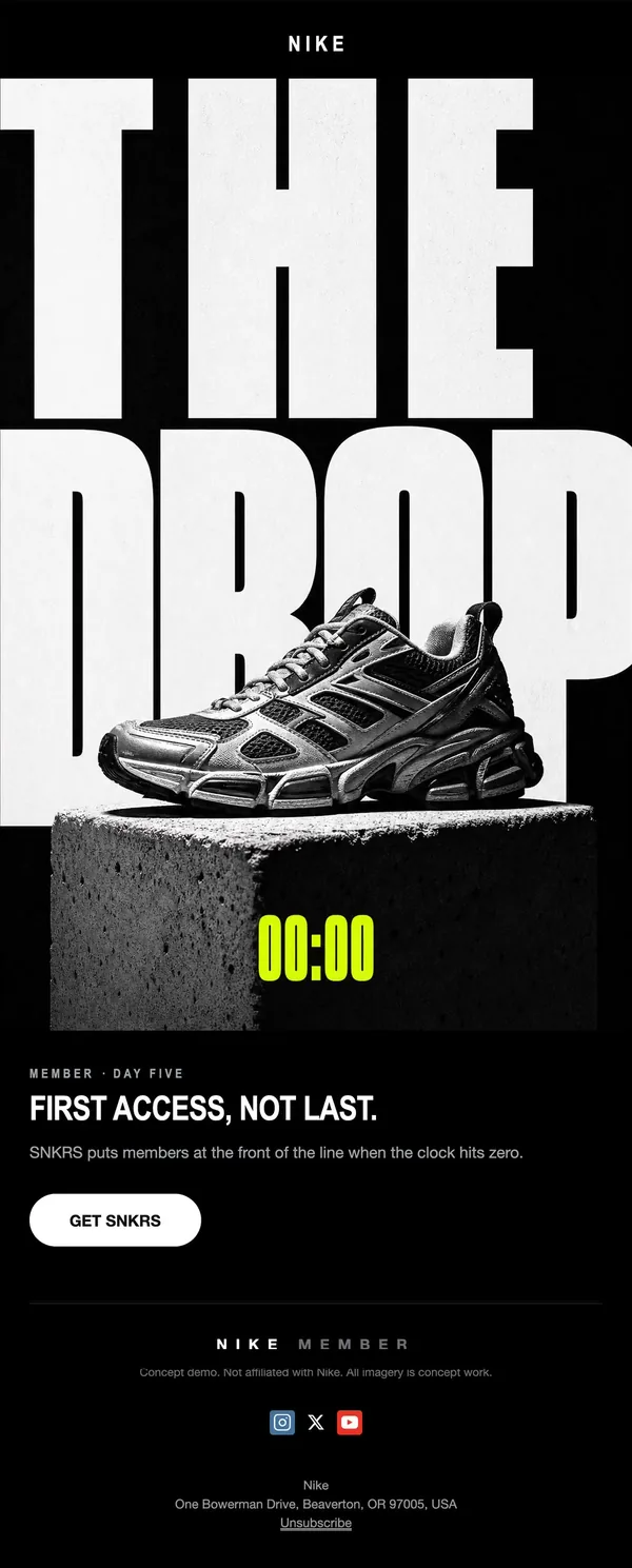 Nike concept email 5 of 12: SNKRS drop