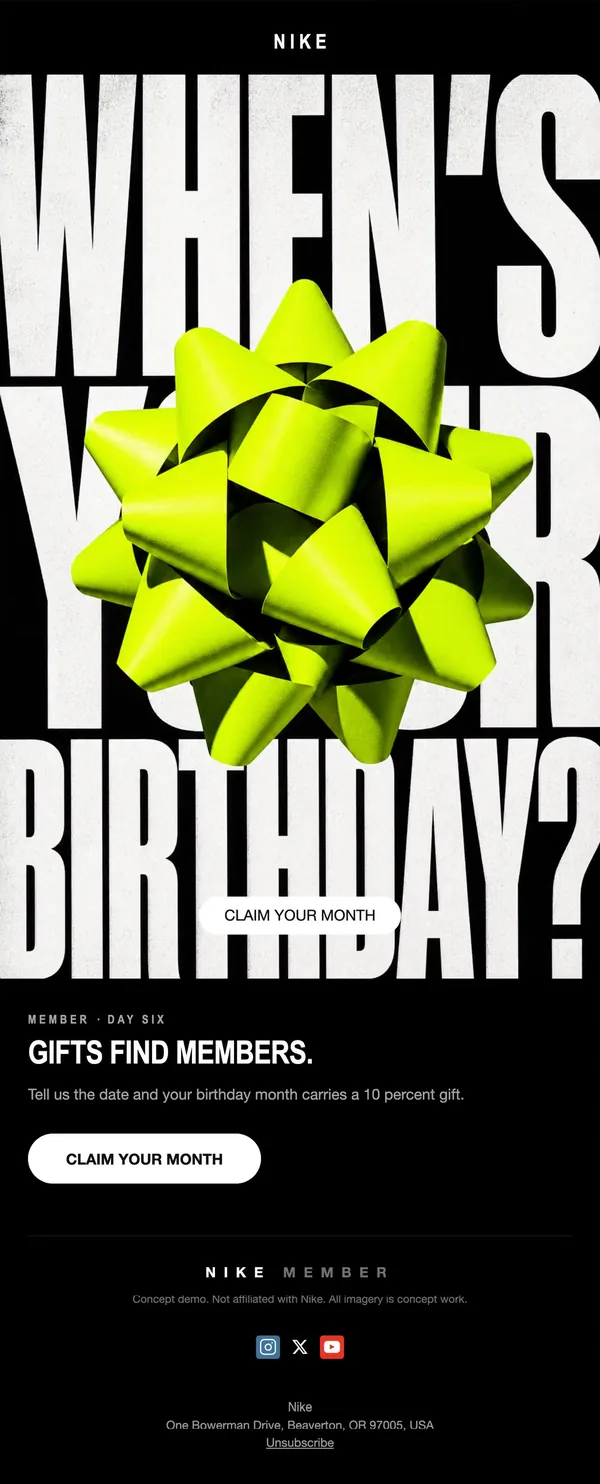 Nike concept email 6 of 12: Birthday capture