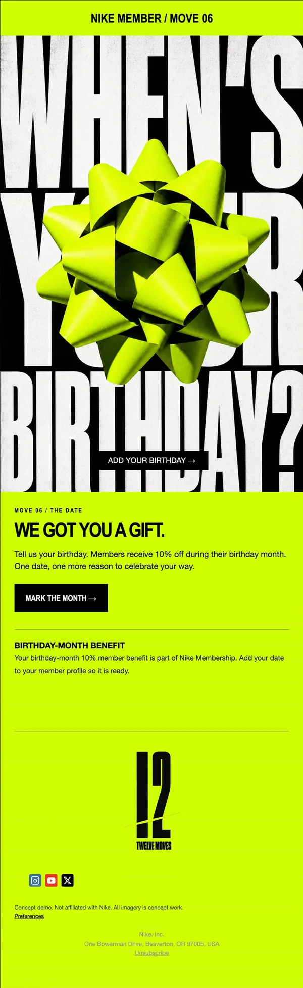 Nike concept email 6 of 12: Birthday capture