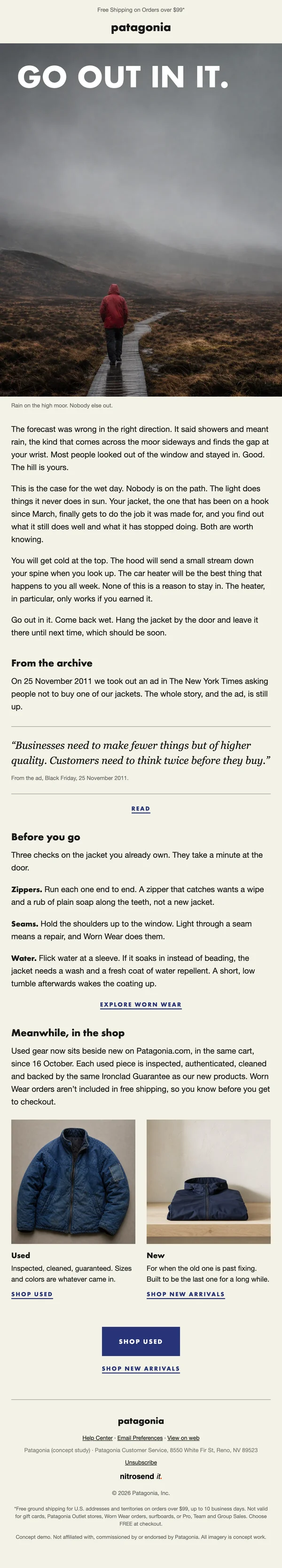 Patagonia newsletter email