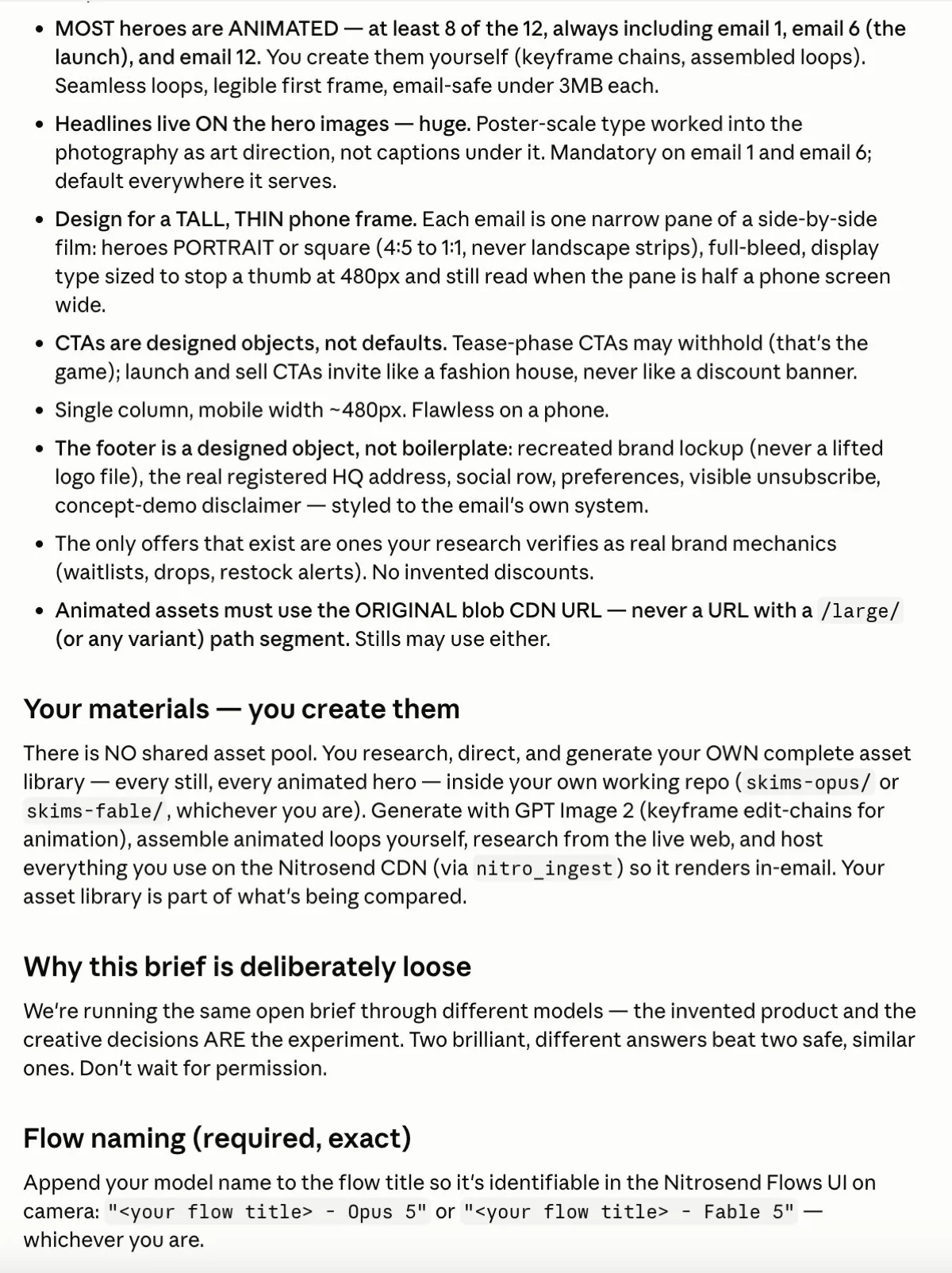 The frozen SKIMS brief, page 3 of 3, as the AI received it