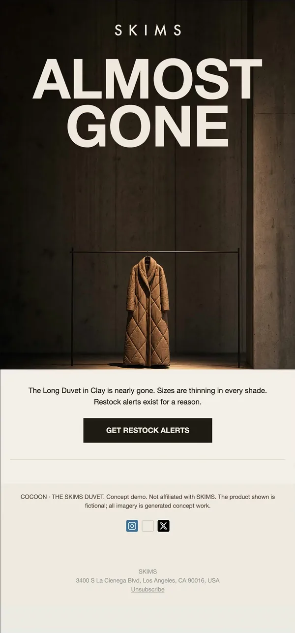 SKIMS concept email 11 of 12: Low stock