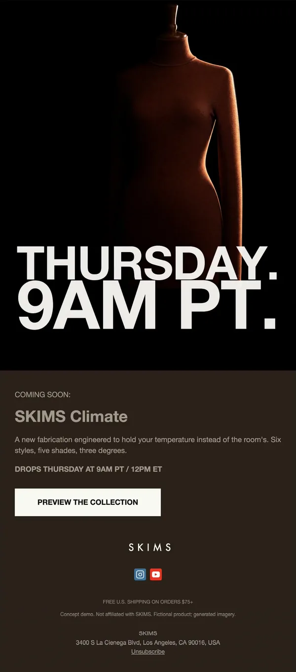 SKIMS concept email 5 of 12: Launch date