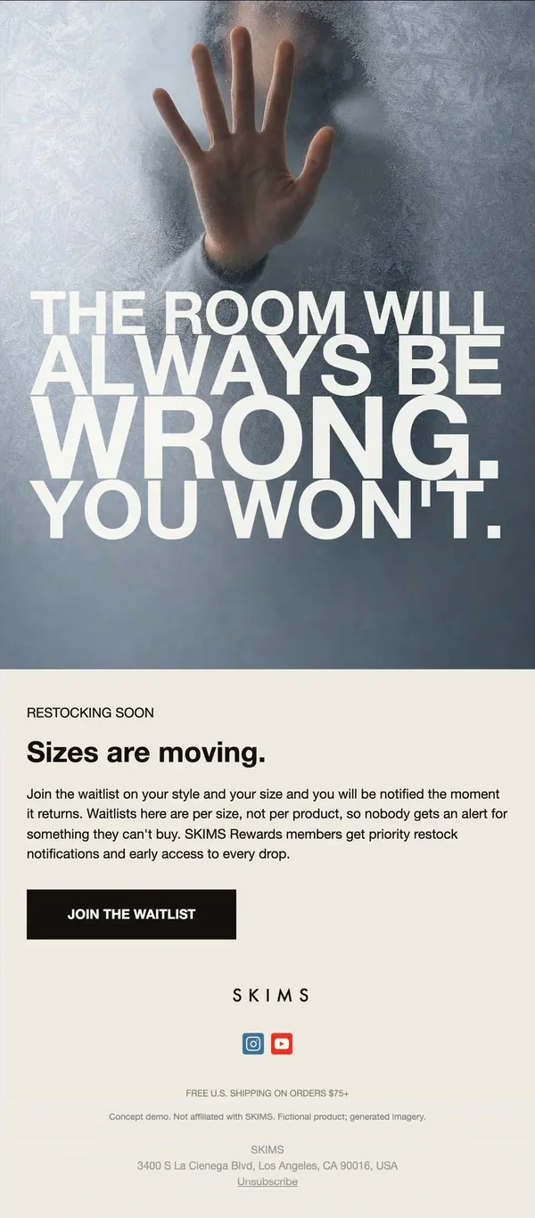 SKIMS concept email 12 of 12: Restock waitlist