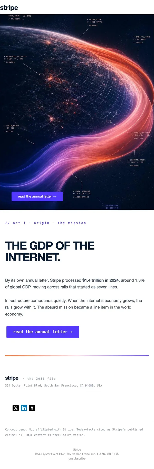 Stripe concept email 2 of 12: The mission