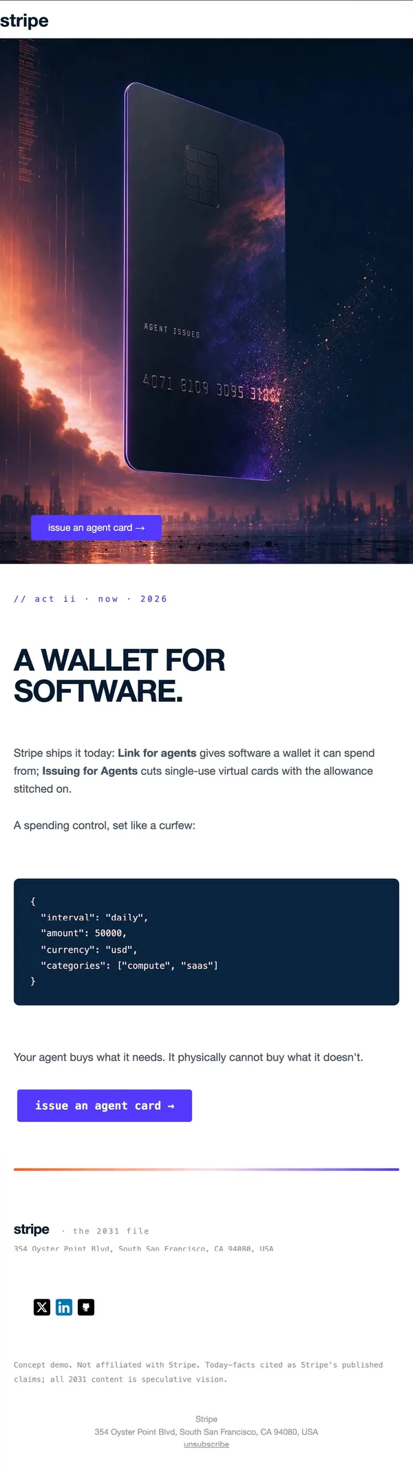 Stripe concept email 4 of 12: Agent wallet