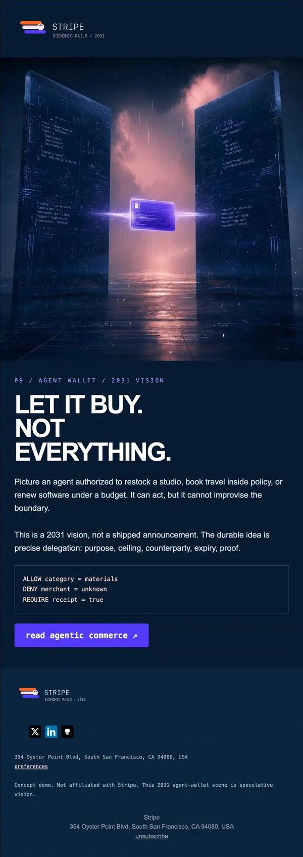 Stripe concept email 9 of 12: Agent spending rules