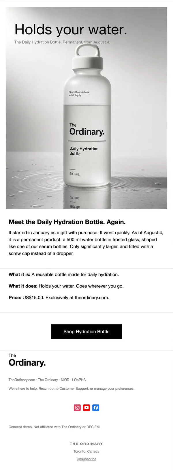 The Ordinary concept email 1 of 12: Brand relaunch