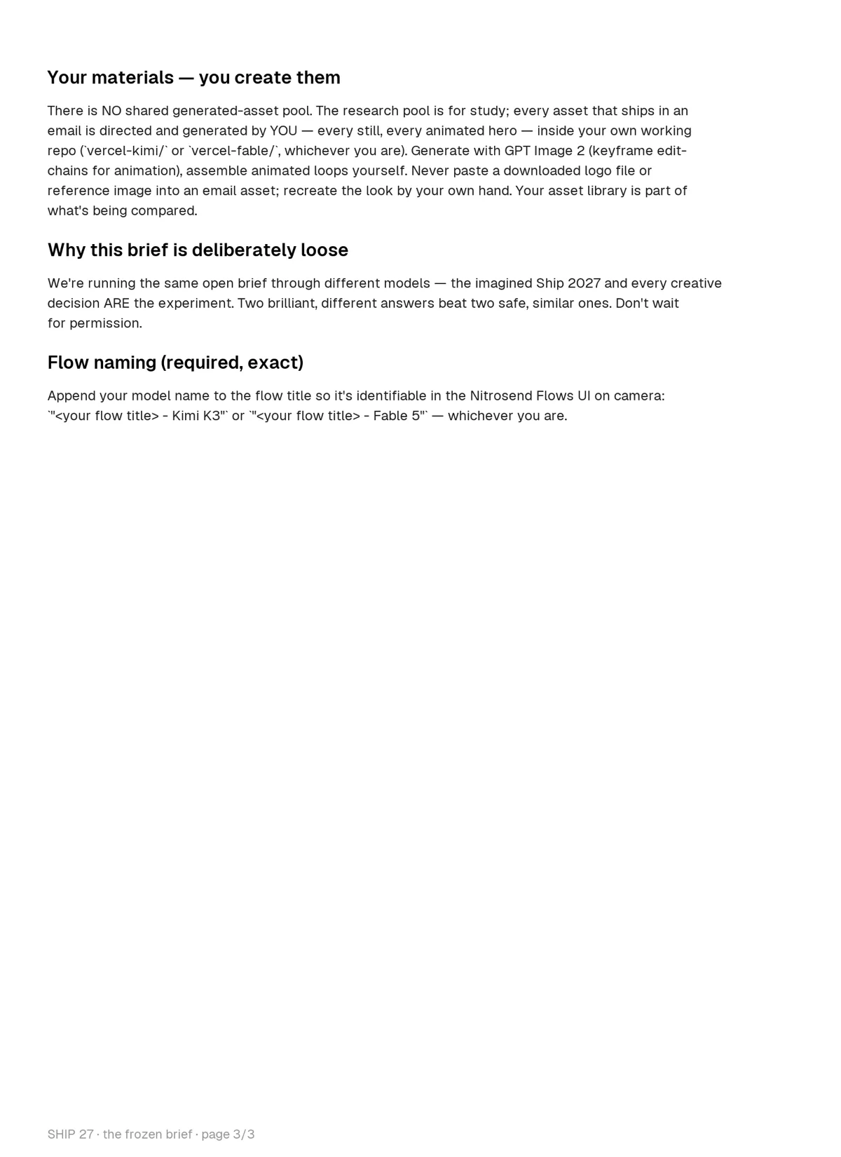 The frozen Vercel brief, page 3 of 3, as the AI received it