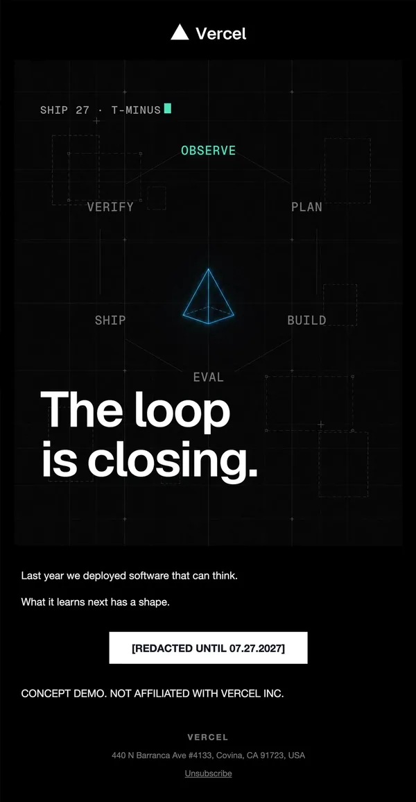 Vercel concept email 2 of 12: Teaser