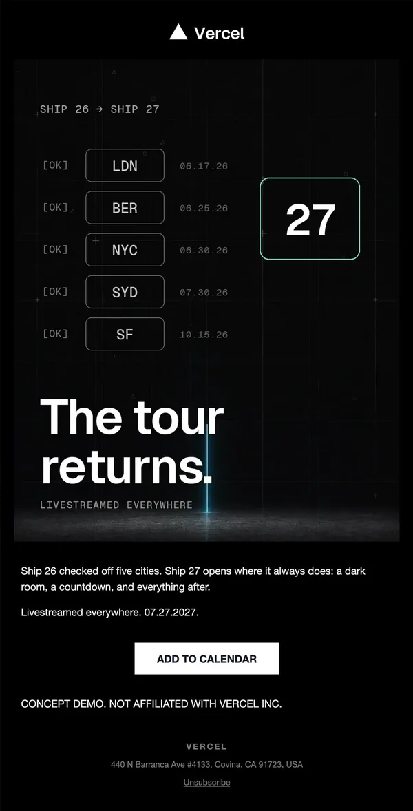 Vercel concept email 4 of 12: Event details