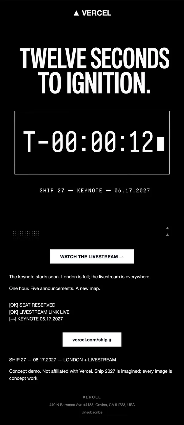 Vercel concept email 5 of 12: Countdown