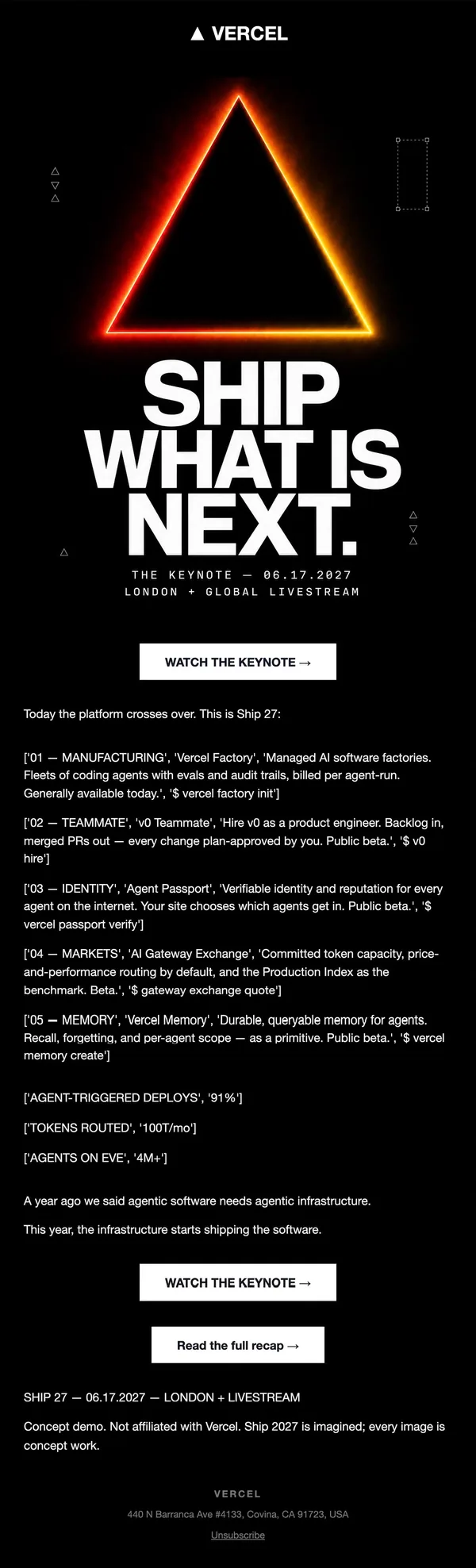 Vercel concept email 6 of 12: Launch day