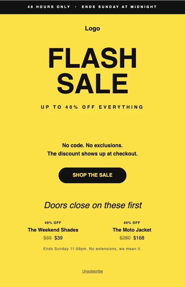 The Flash Sale email template