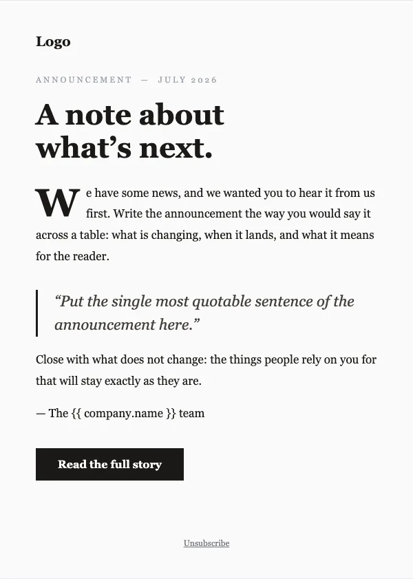 The Memo email template