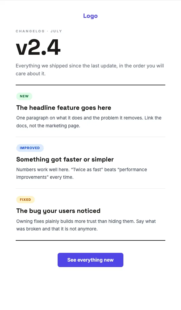 The Changelog email template