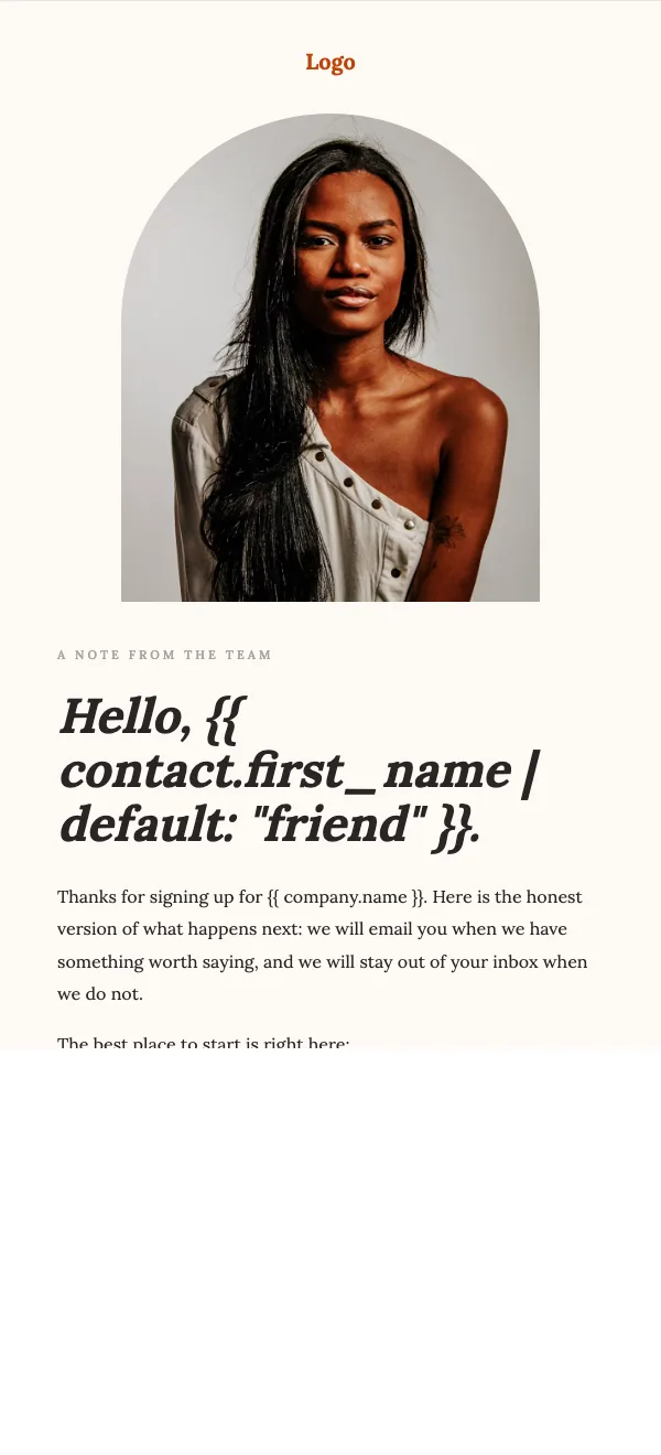 The Welcome Note email template