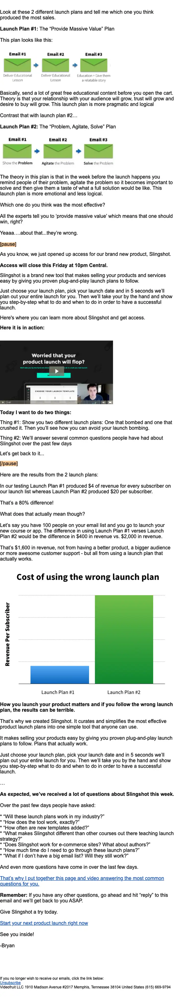Slingshot promotional email, full length