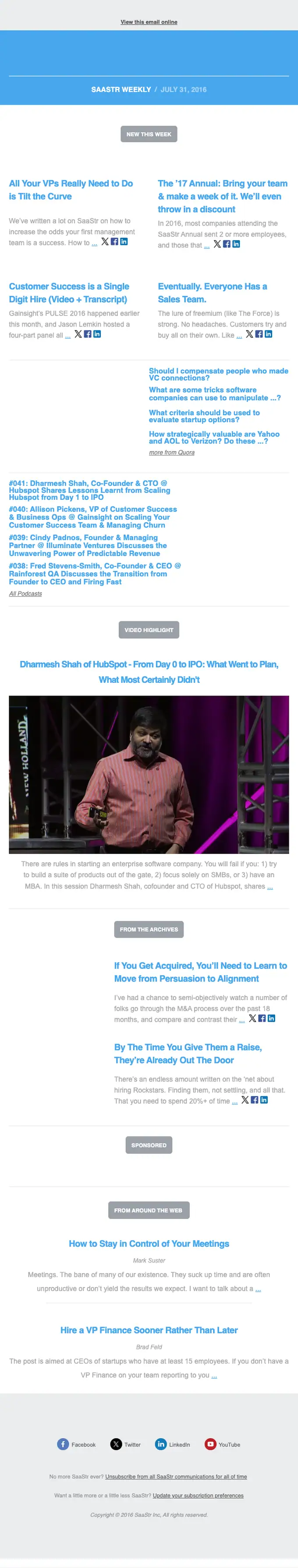 SaaStr newsletter email, full length
