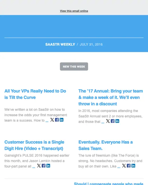 SaaStr newsletter email