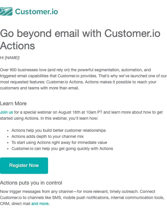 Customer.io webinar email