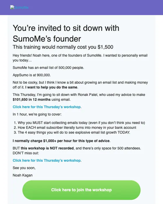 SumoMe event invite email