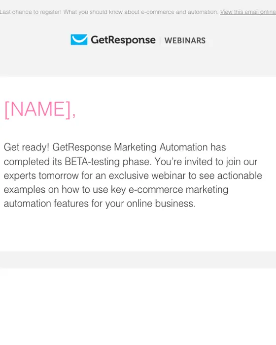 GetResponse webinar email