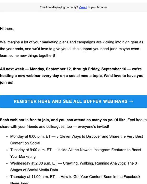 Buffer webinar email
