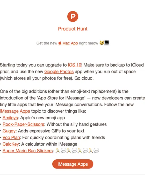 Product Hunt email