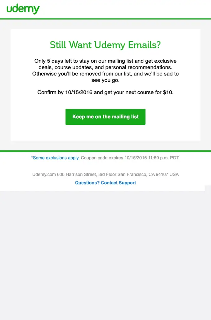 Udemy re engagement email, full length