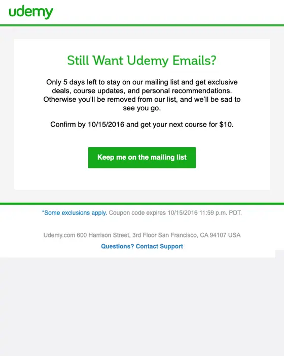 Udemy re engagement email
