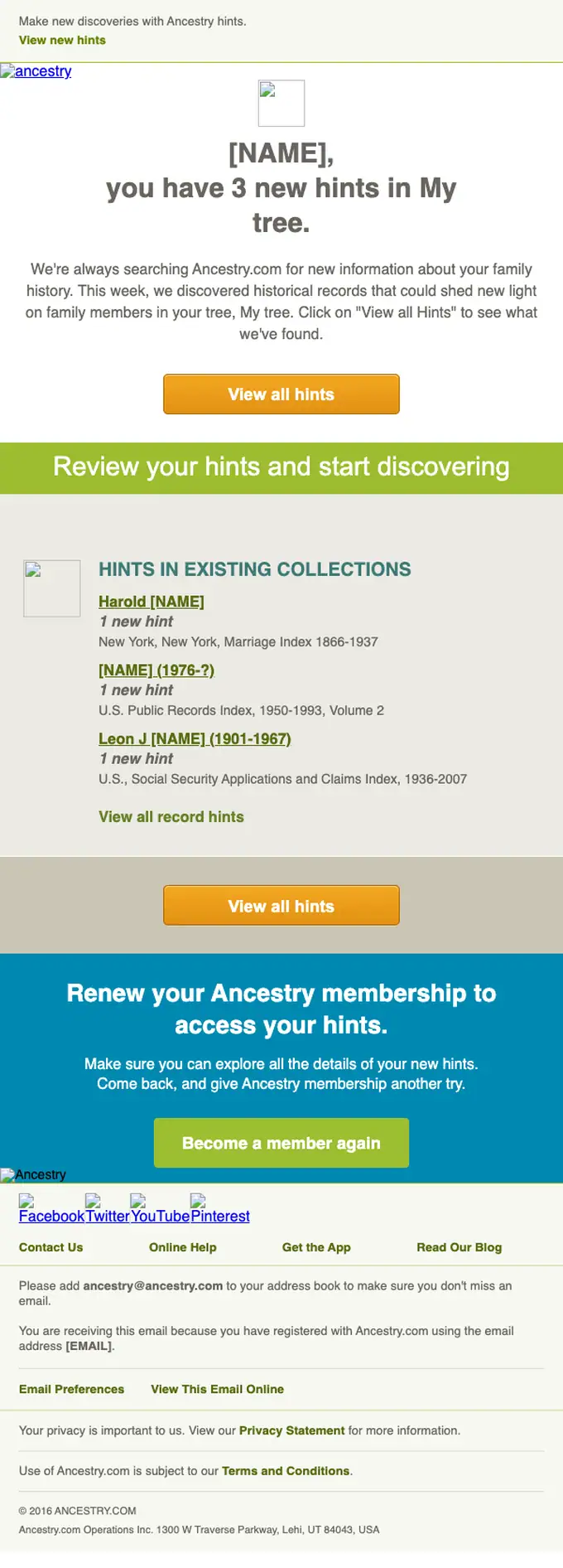 Ancestry re engagement email, full length