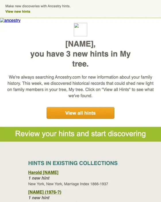 Ancestry re engagement email